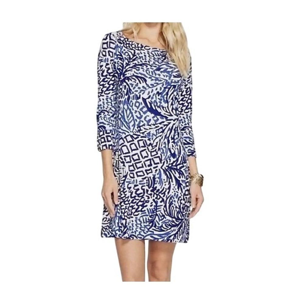 Lilly Pulitzer Sophie Shift Dress MEDIUM Home Slice Blue White 50+ UPF NEW